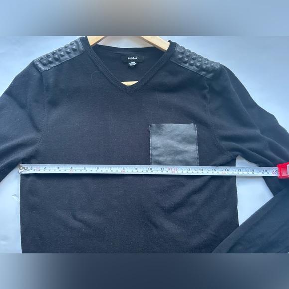 Rudsak black pullover sweater with leather pocket and leather shoulder patches - Picture 3 of 5